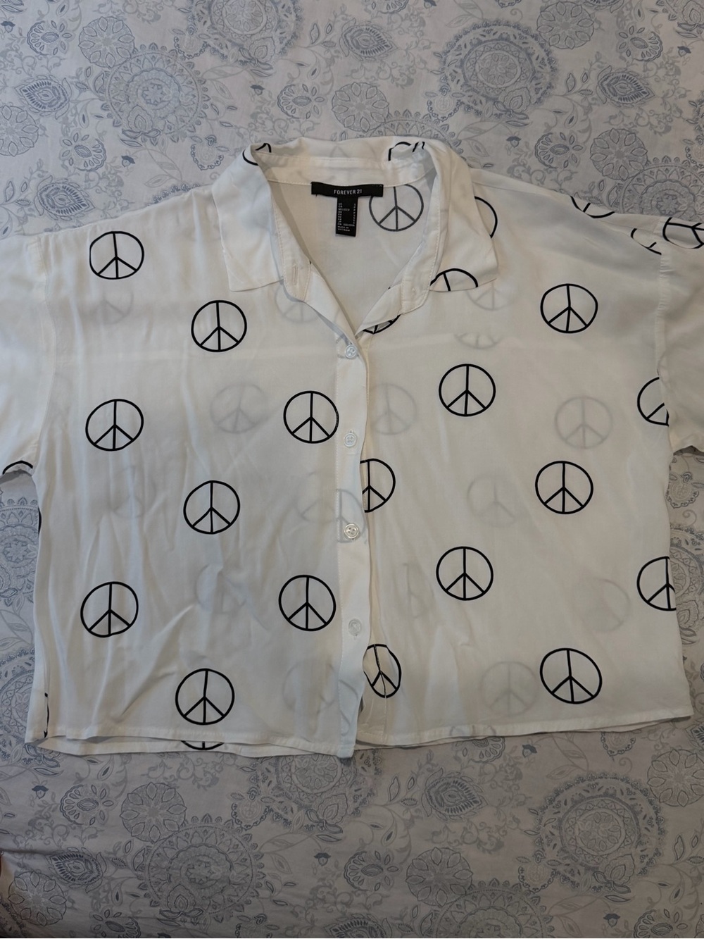 Forever 21 White Shirt with Black Peace Sign Print